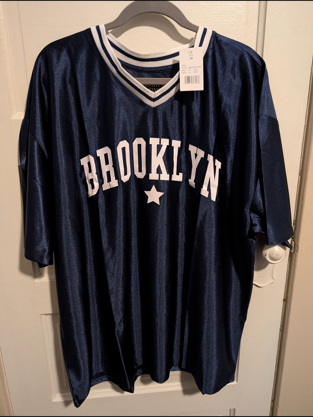 NWT Navy Sporty Brooklyn Jersey with White Lettering Mighty Fine Plus Size